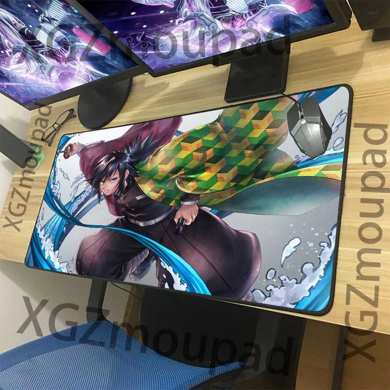 XGZ Popular Anime Demon Slayer Kimetsu No Yaiba Large Mouse Pad Black Lock Edge Computer Table Mat Speed Rubber Non-slip Carpet