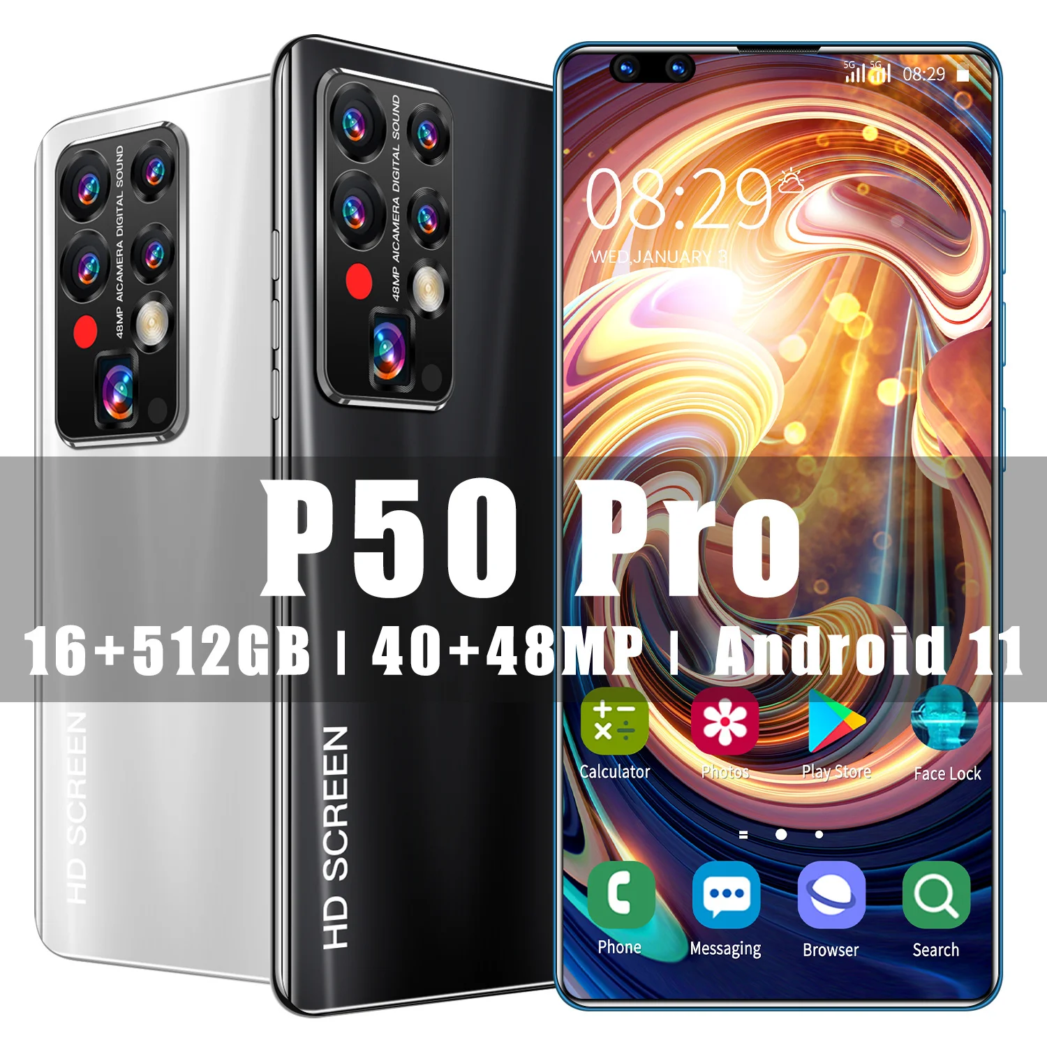 

Newest P50 Pro Smartphone 7.8 Inch Large Screen 16GB RAM+512GB ROM Android 11 Phones 40MP+48MP Camera 5G 4G Net Global Cellphone