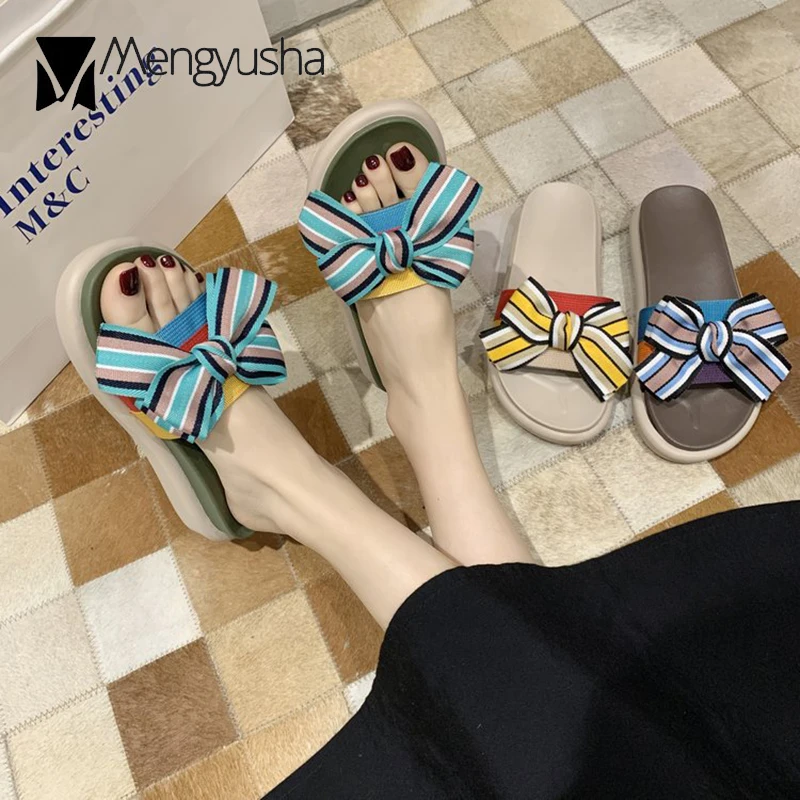 Смешанные Цвет из плотной ткани с бантиком-бабочкой на платформе Женские