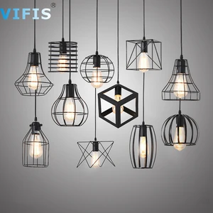 Vintage Black Chandelier Lamp Retro Iron Pendant Light for Living Room Kitchen Loft E27 Home Cage Ceil-ling Lights 110-220V