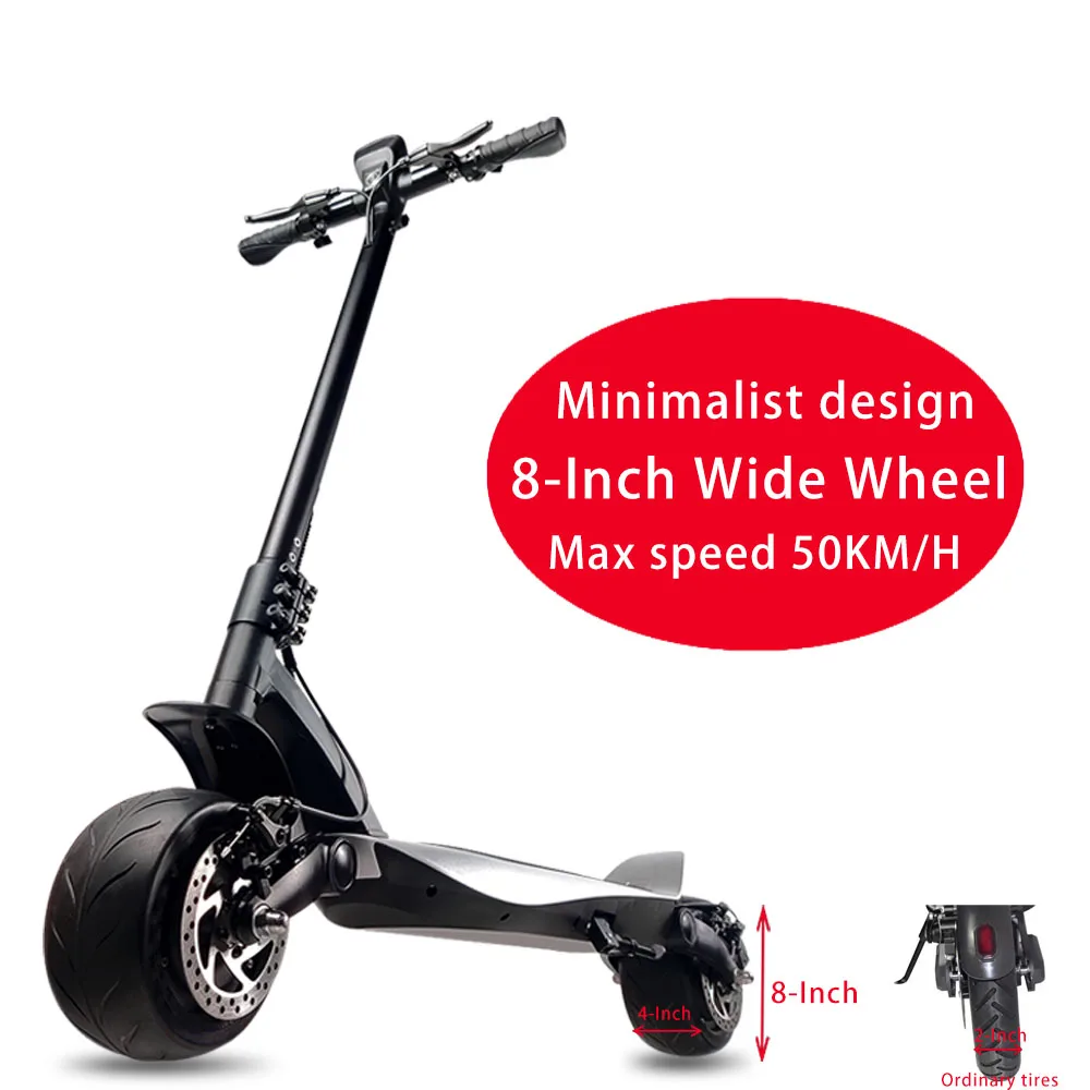 

Электрический скутер для взрослых с максимальной скоростью 50 км/ч, 1000 Вт, Электрический скутер с 8 дюймовым широким колесом, 2 складных линей...