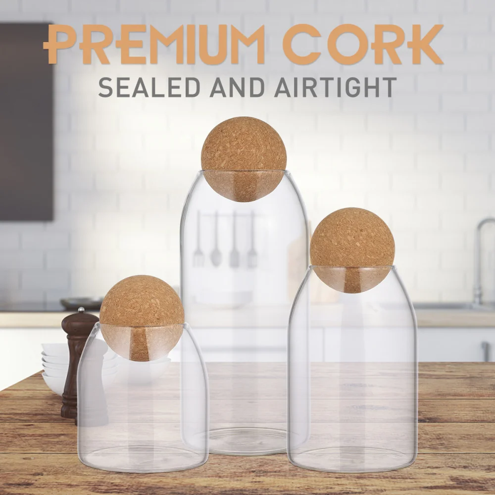 

BESTONZON 3pcs Transparent Glass Storage Tank Borosilicate Glass Sealed Cans Food Grains Container with Cork