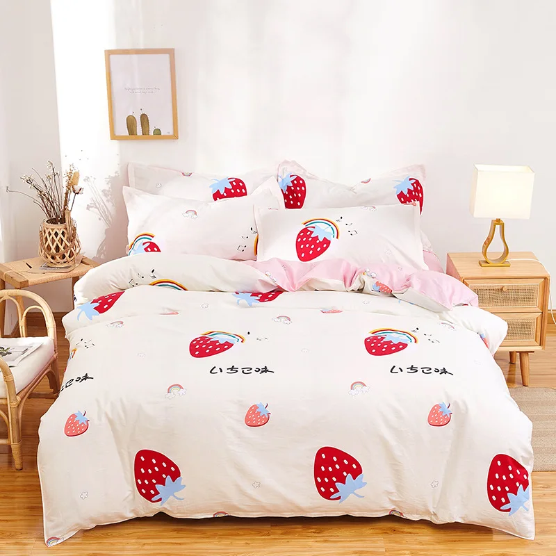 

С красивым принтом клубники хлопковые пуховые одеяла Стёганое одеяло крышка Подушка Чехол Простыня из мягкой кожи Одноместный двухспальны...