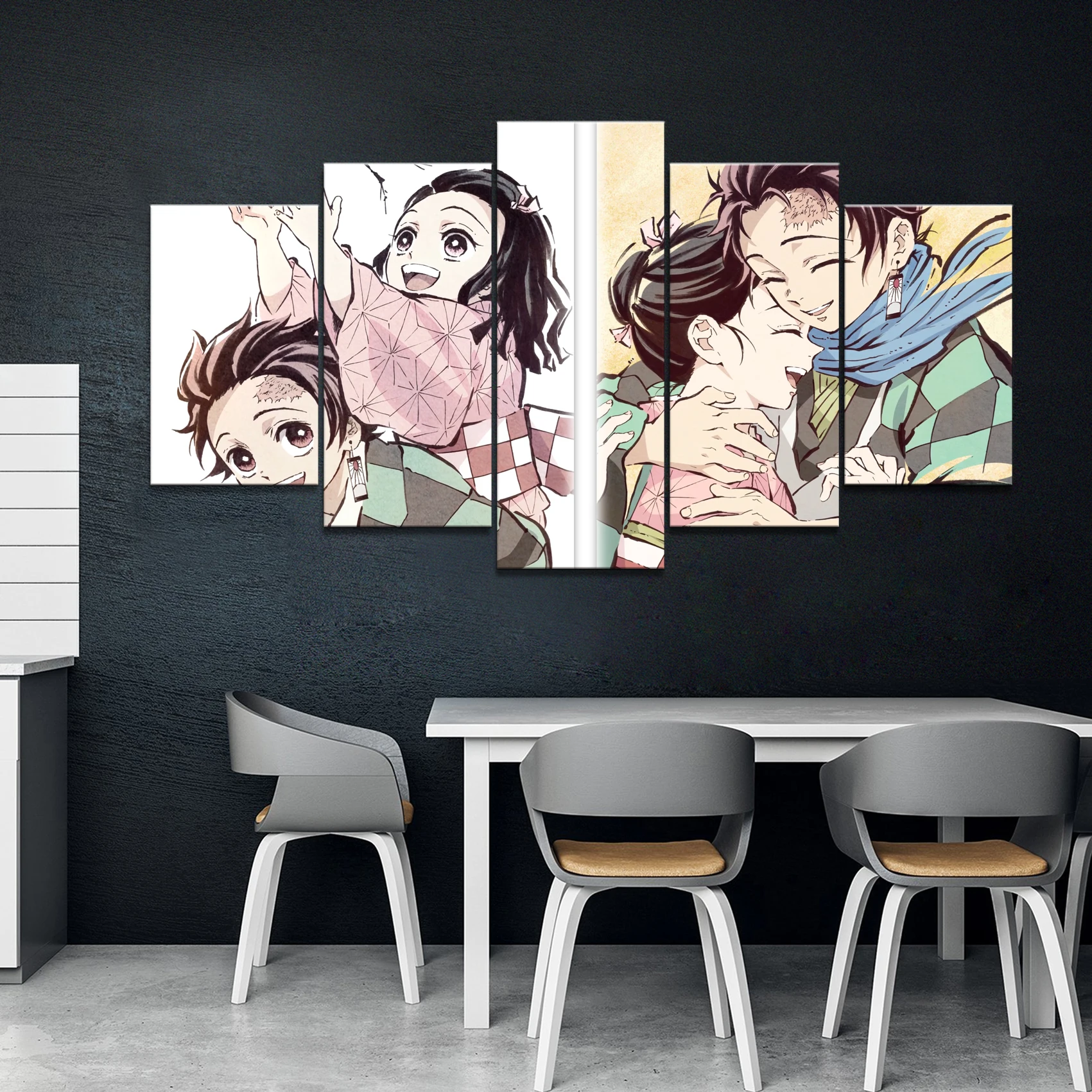 5 шт. HD аниме мальчик и девочка Настенная картина рассекающий демонов киметсу No
