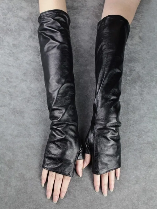 Осенние черные перчатки CHICEVER для женщин дамские тонкие кожаные с открытыми