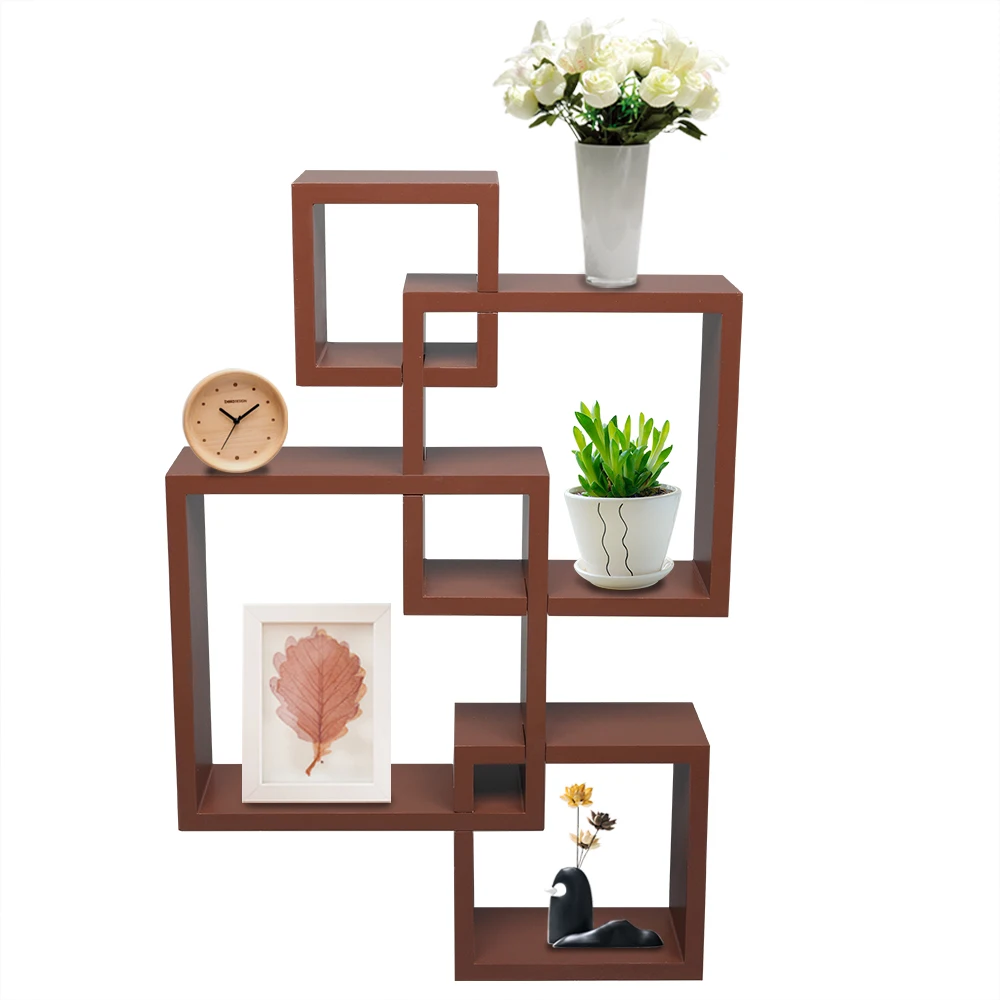 

Set of 4 Intersecting Decorative Color Wall Shelf Brown