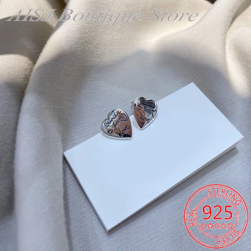 

G Earrings Ag925 Sterling Silver Love Fearless Heart-shaped Earrings Fashion Party Exclusive Temperament Elegant Jewelry Gift
