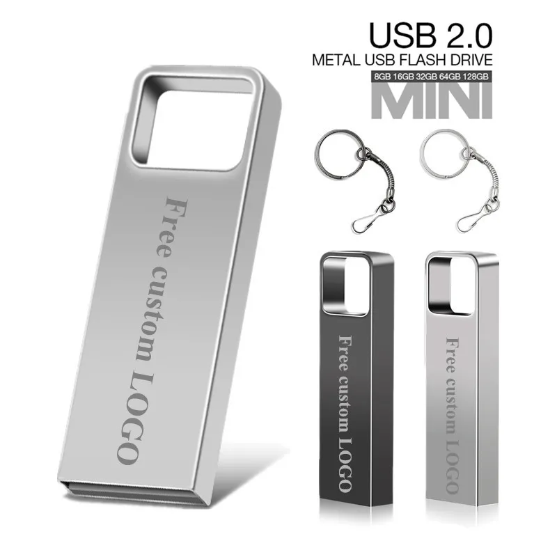 

Metal Usb Flash Drive 16GB 32GB 64GB Mini Pendrive 128GB Pen Drive 8GB Flash Memory Stick Keychain Cle usb 2.0 Free Custom Logo