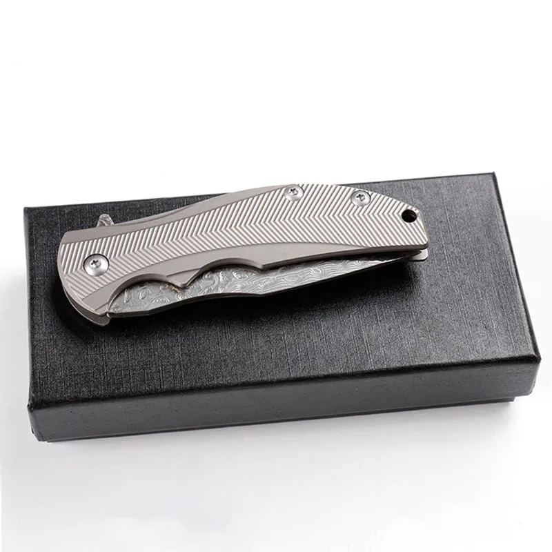 Складной нож лезвие из дамасской стали титановая ручка тактический охотничьи