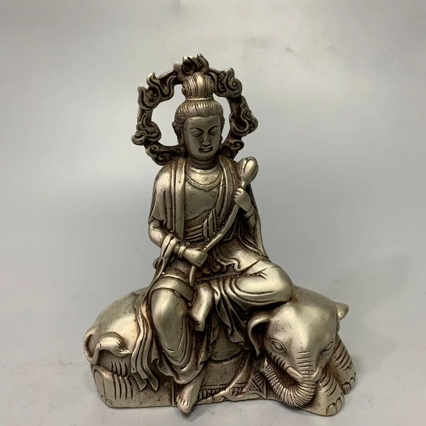 

Collect China Fine Workmanship Tibetan Silver White Copper Sculpture‘Manjusri Guanyin Buddha’ Metal Crafts Home Decoration#2