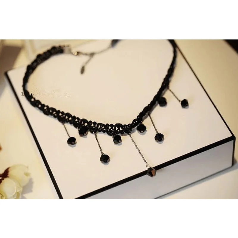 Корейский стиль кружевная цепочка подвеска ожерелье искусственные кристаллы с