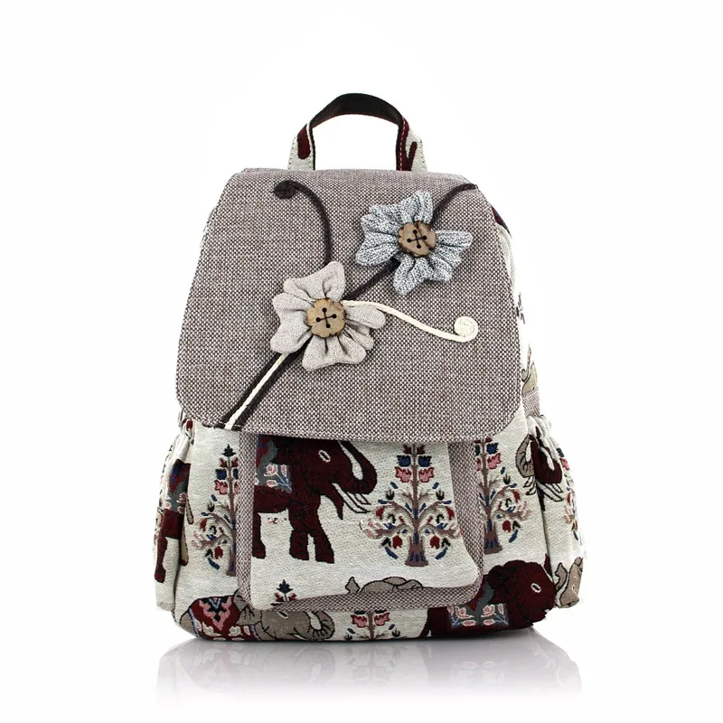 

Cotton Linen Floral Animal Ethnic Customs Women's Bag Kids Handmade Backpack Satchel Book Pouch Bolsa Feminina Bolso for Girls