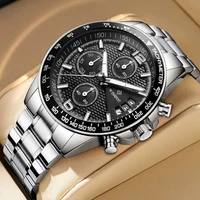 wishdoit sports watch mens luxury chronograph watch leather strap steel belt fashion quartz clock waterproof luminous
