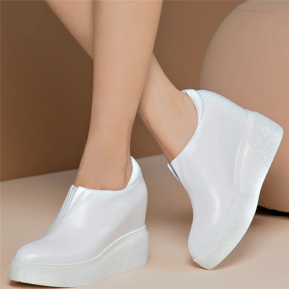 Chunky Platform Oxfords Shoes Women Genuine Leather Wedges High Heel Ankle Boots Female Round Toe Fashion Sneakers Casual Shoes