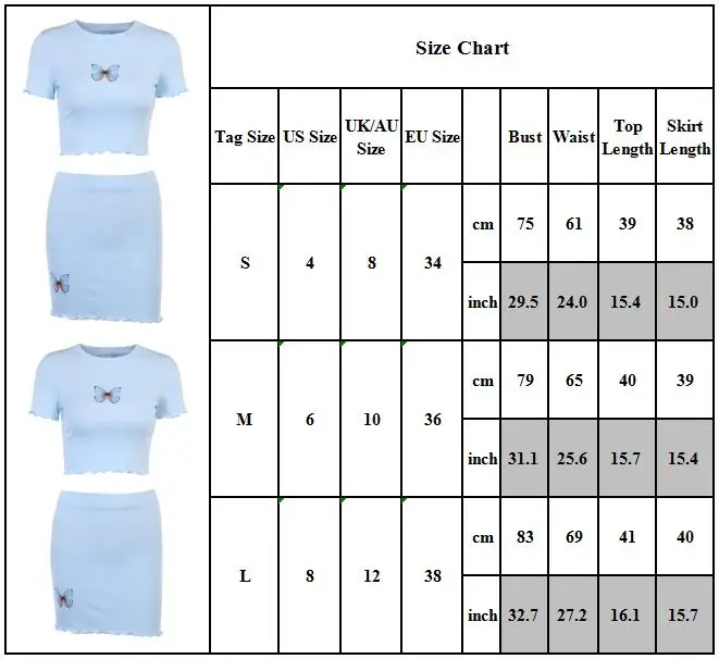 

Summer Fashion Pure cotton two piece set blue women Clothes T Shirt Crop Tops Bodycon Short Skirt 2 Piece Set Outfits for women