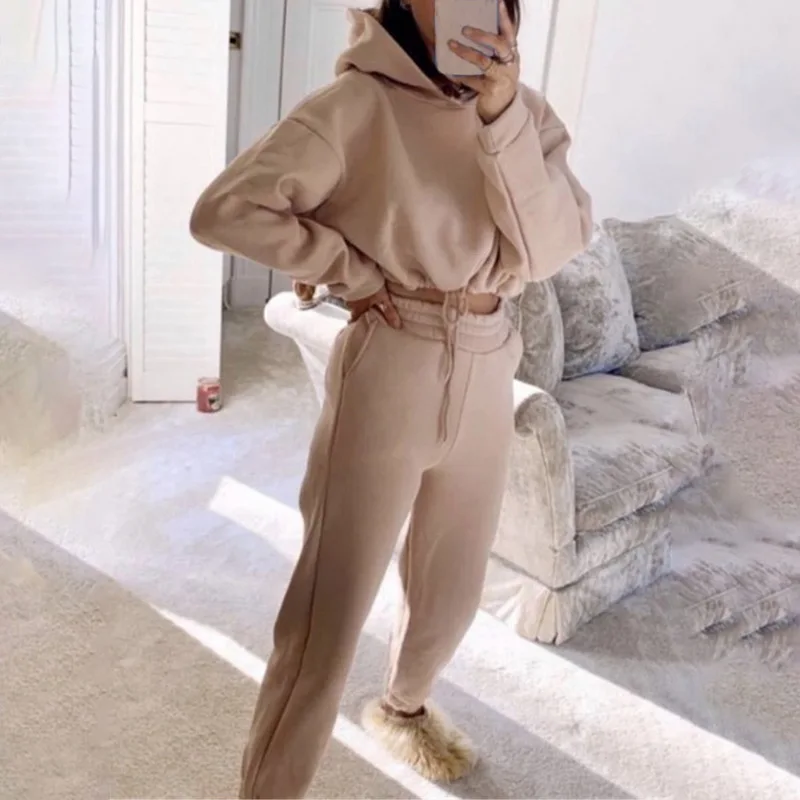 

Tracksuit Women Solid Sets Female Warm Hoodie Sweatshirts And Long Pant Fashion 2 Pieces Sets Oversized Sweatshirt