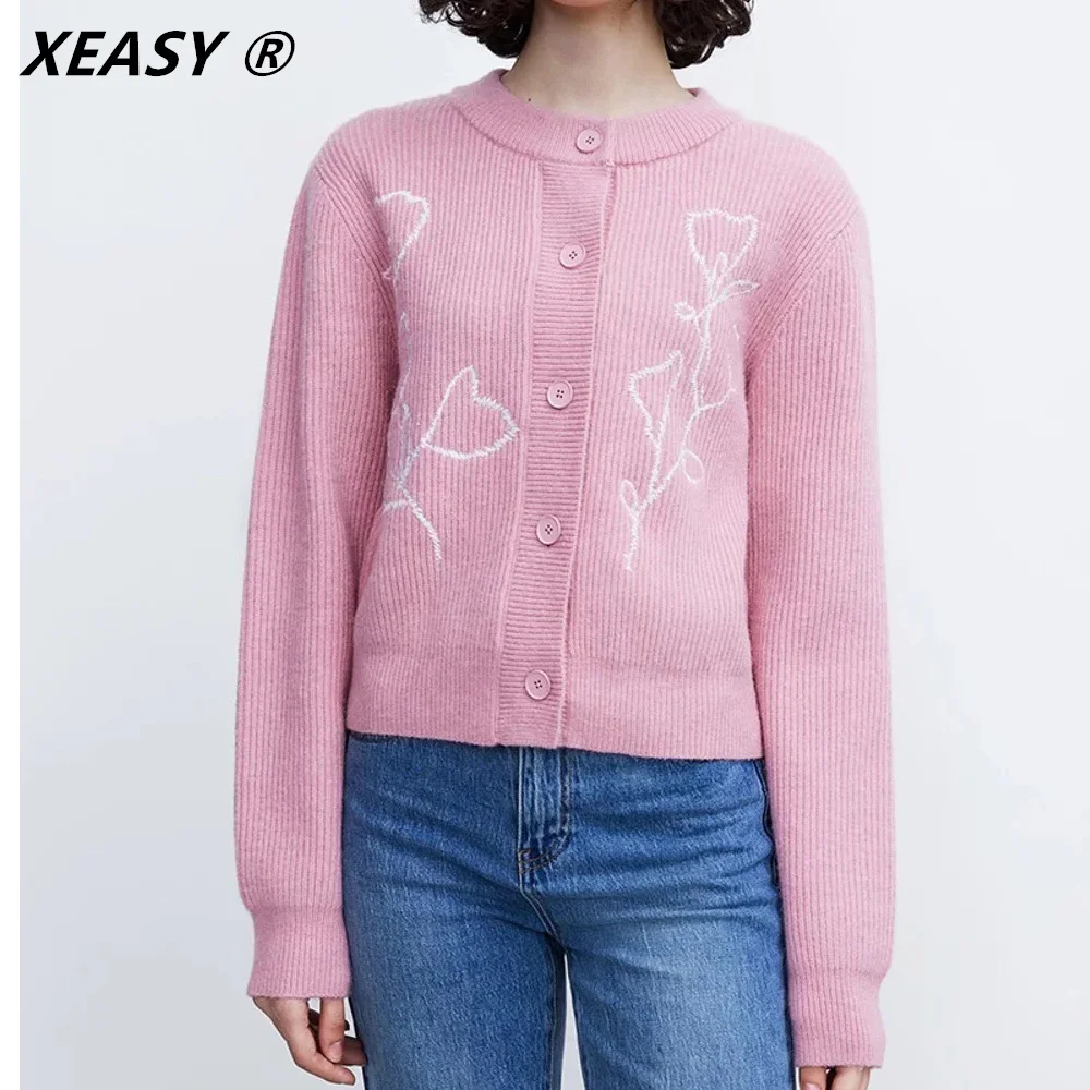 

XEASY Sweater Cardigans For Women 2021 Knitted Cardigan Knit O-Neck Oversized Tops Korean Autumn Long Sleeve Pull Femme