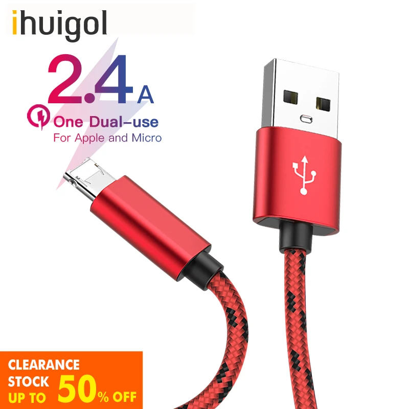 

ihuigol 2 in 1 Charger Cable For Apple Micro USB Phone For iPhone 12 XS MAX XR X For Samsung Huawei Xiaomi Fast Charge Data Cord
