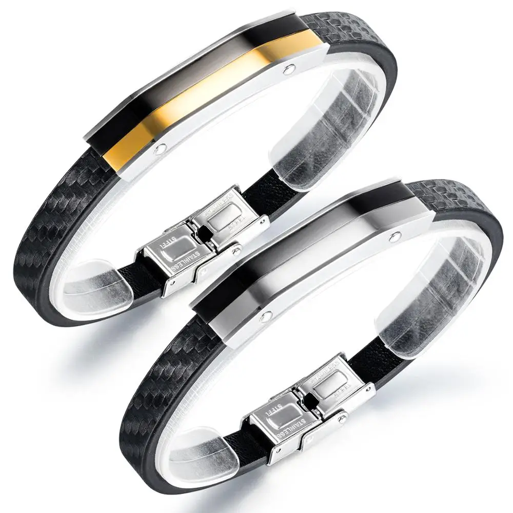 

Original Design Double Color Leather Bracelets for Men Glossy Stainless Steel Male Bangles For DAD Husband Gift