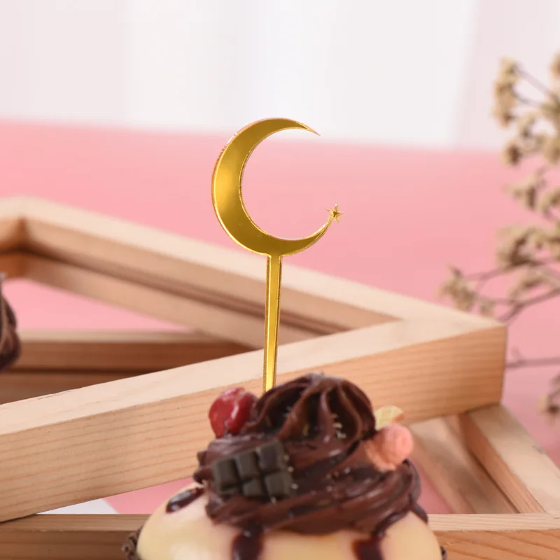 Акриловые золотой розовый милый Луна Форма Мультфильм Кубок торт Топпер флажки