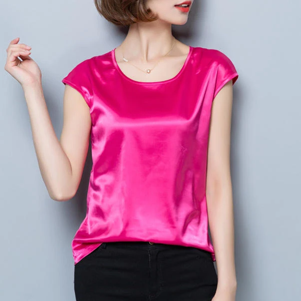 2020 Женская Повседневная шелковая блузка из органической кожи летняя свободная