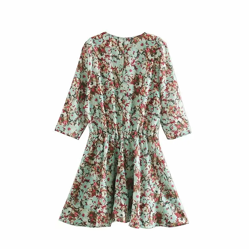 elegant short party dress streetwear casual a line pleated vintage floral dress female o-neck autumn mini dress vestidos