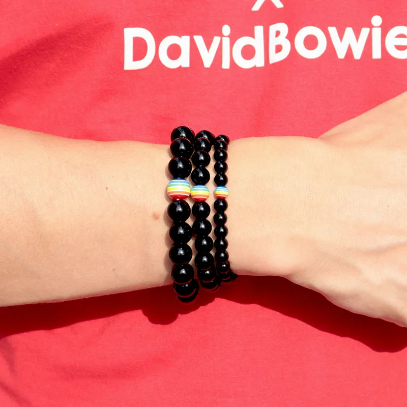 Модный браслет из натурального обсидиана мужской женский радужного камня