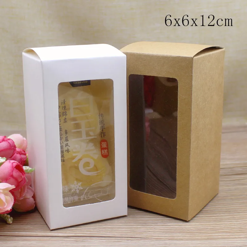 Caja de papel Kraft con ventana de Pvc para embalaje de juguetes, jabones, galletas, regalo, bricolaje, tama&ntilde;o m&uacute;ltiple de 50 piezas-4