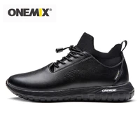 onemix men fashion running shoes sneakers leather luxury brand micro fabric light sport shoes walking indoor flat sock shoes