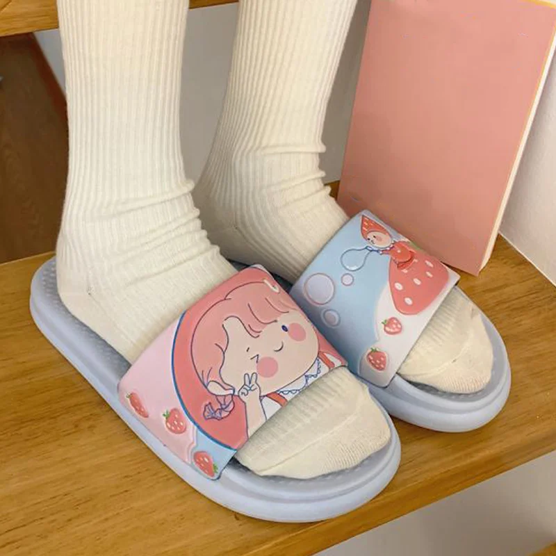Сланцы женские для дома и пляжа Нескользящие Шлепанцы из ПВХ мультяшный рисунок