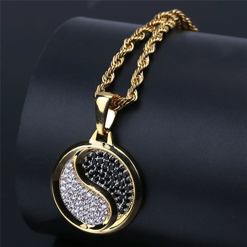 Счастливый сынок в стиле хип-хоп Bling CZ проложить Инь-Ба-гуа тайцзи кулон Цепочки и