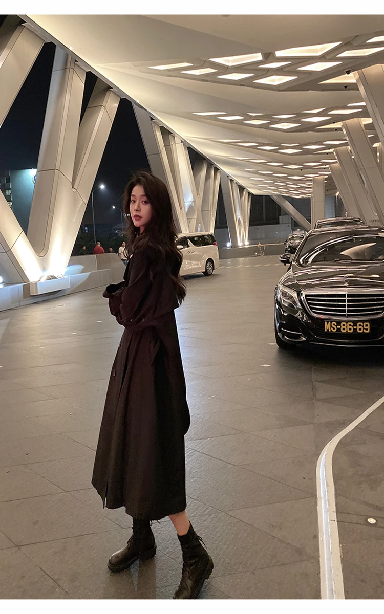 

Leather Long Women's Jacket Bomber 2020 New Spring Women Loose Belt British style Windbreaker Coat Slim Autumn Jacket