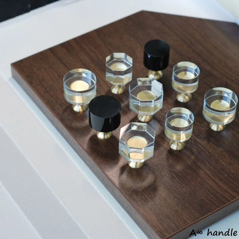 

Modern Simple Light Luxury Cabinet Knobs Drawer Pull Transparent / Black Brass Crystal Handle Furniture Hardware Door Handle