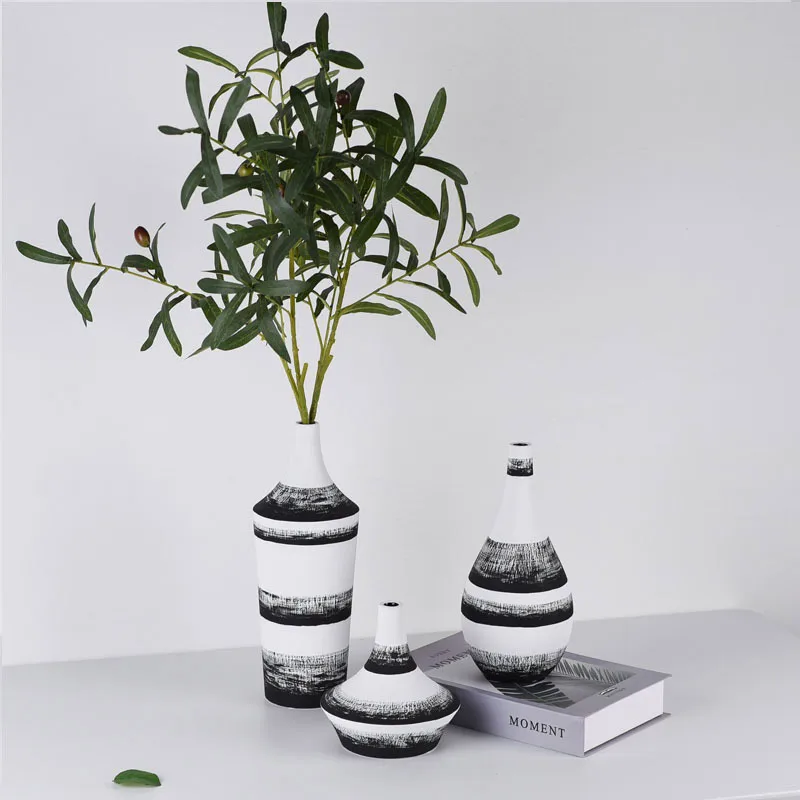 

Nordic ins simple black and white striped ceramic vase living room TV cabinet desktop dried flower decoration home accessories