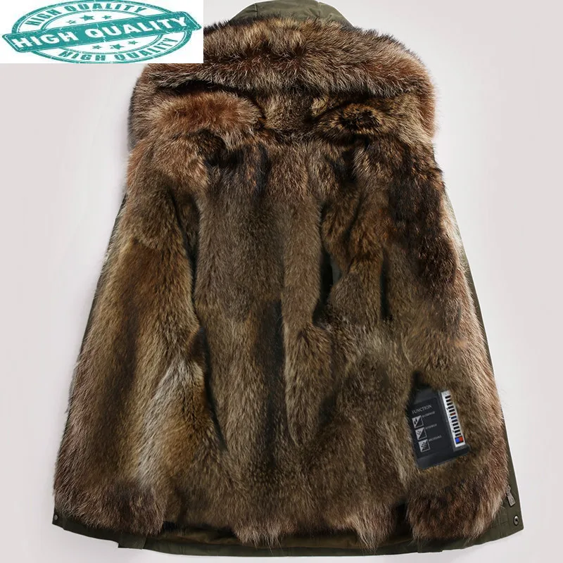 

Coat Real Men Parka Long Winter Jacket Natural Raccoon Fur Liner Warm Luxury Jackets Parkas Hombre 82726 KJ2442