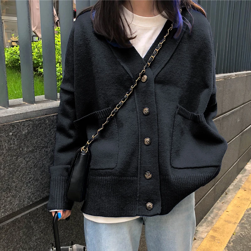 Кардиган куртка Женский вязаный свитер с длинным рукавом свободная модная