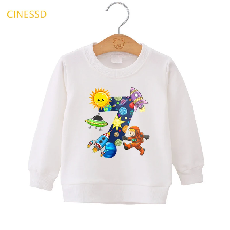 

Funny Astronaut Satellite Print Hoodie Boy 3th-9th Kids Birthday Gift Children's Fleece Jacket Graphic Sweatshirts Winter Coat