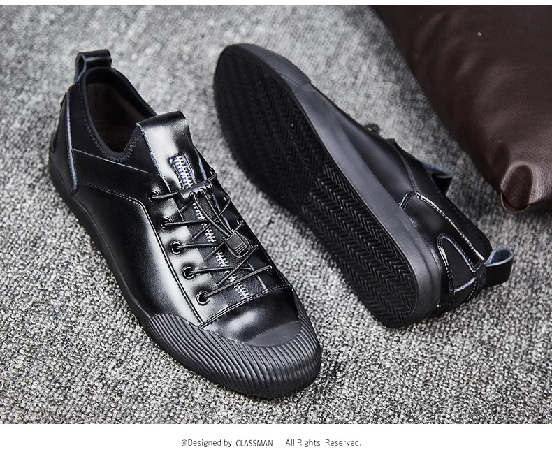 New Men's Leather Casual Shoes Men's British Style Designer Shoes Elastic Band Moccasins Men Loafers Sneakers Black Silver