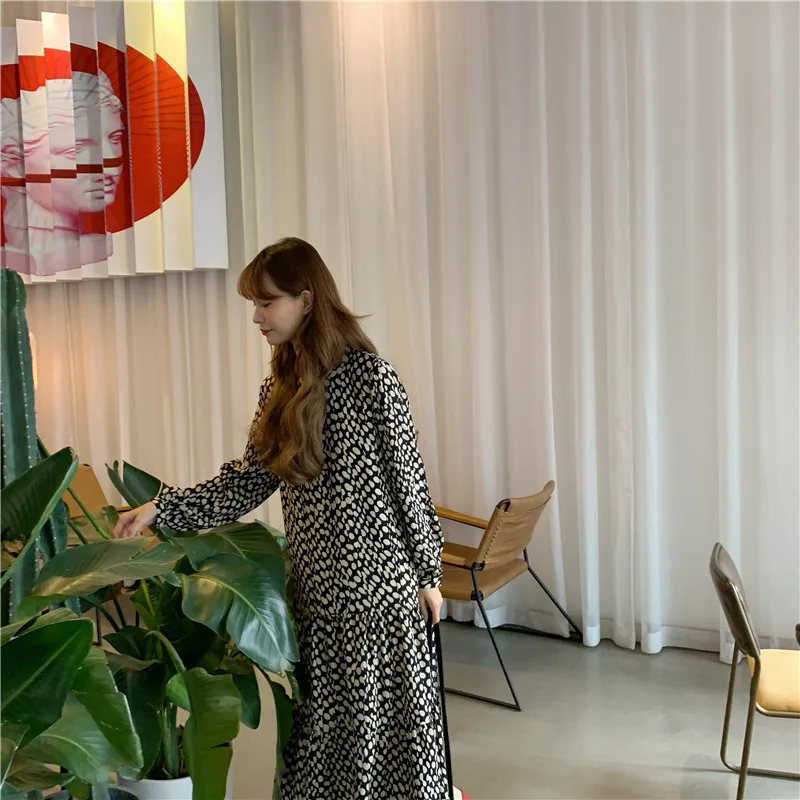 

Women's Dress Long Sleeve 2021 Spring Summer Vintage Woman Elegant Stitching Dress Loose Chic Polka Dot Print Female Dresses New