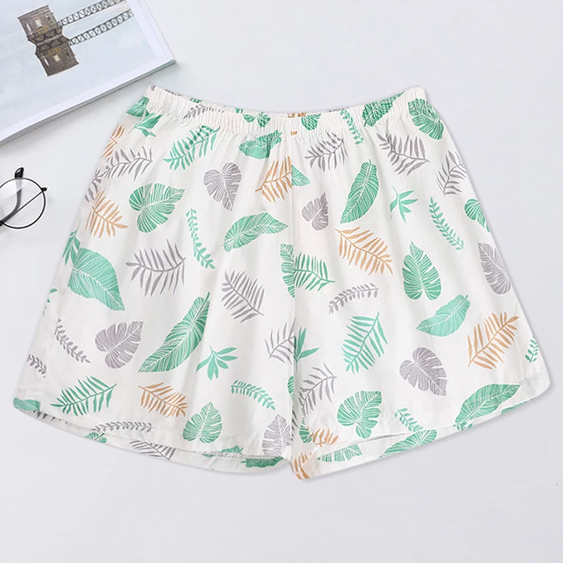 

Women Sleepwear Short Pants Cotton Gauze Pajamas Summer Home Beach Bottoms Lounge Sleepwear Loose Large Size Printing