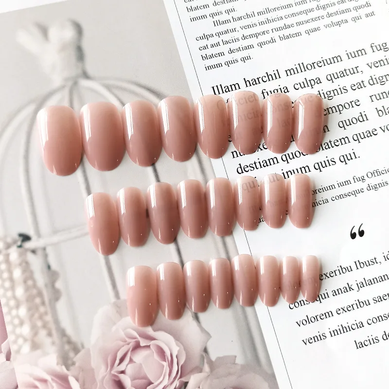 24 шт./компл. розовые французские телесные Длинные круглые ногти ультратонкие