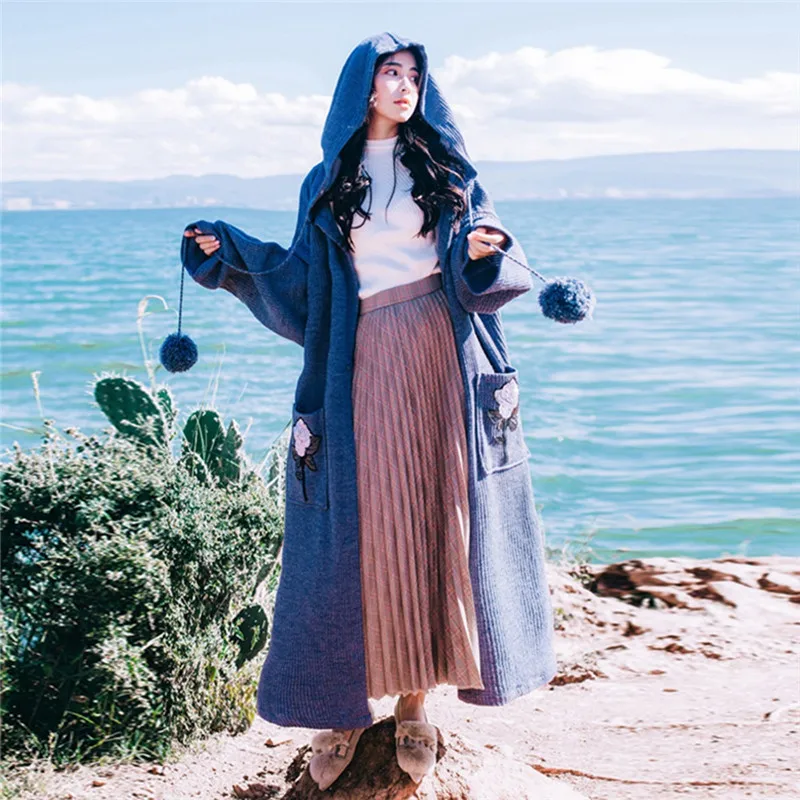 2018 осенне зимние женские свитера в стиле Харадзюку пальто ретро с помпонами