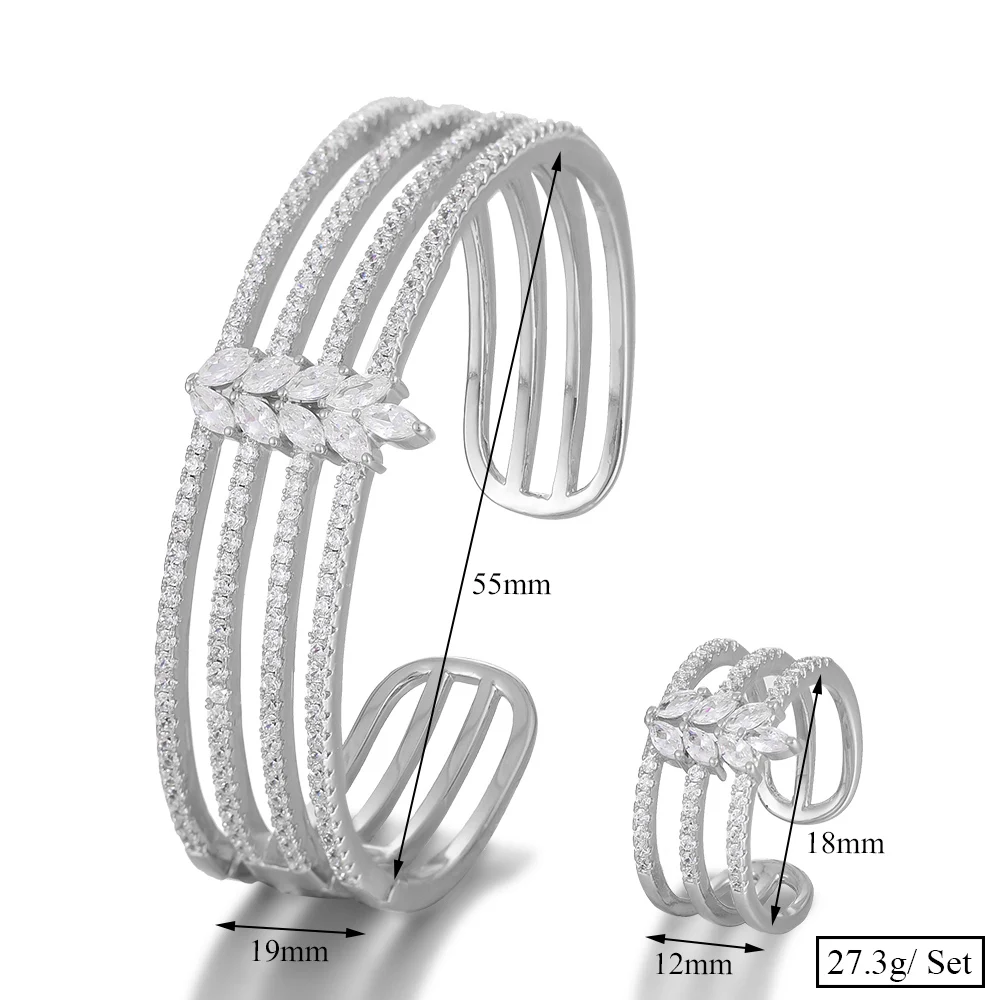 

KellyBola Jewelry Dubai Luxury Shiny Zircon Jewelry Set Ladies Wedding Banquet Fashion Customized Bracelet Ring Set