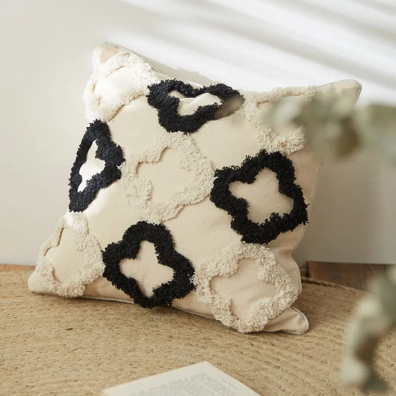 

Brown Beige Embroidery Cushion Cover Tassels Home Decor Pillow Cover 45x45cm/30x50cm Geometric Sofa PillowCase Pillow Sham
