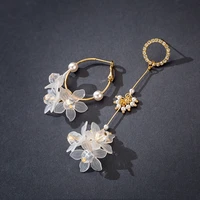 korean fashion s925 sterling silver flower petals long tassel asymmetric earrings women drop ear jewelry pearl acrylic earrings