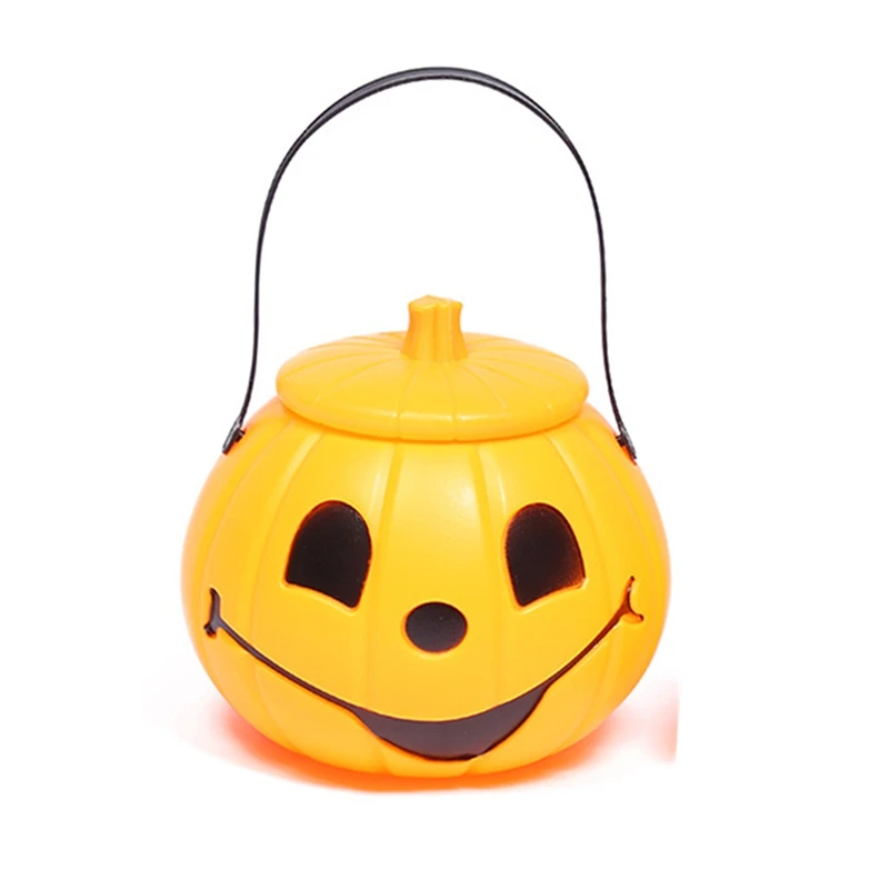 

Halloween Pumpkin Bucket Children's Portable Pumpkin Bag with Lid Candy Jar Bucket Plastic Decoration