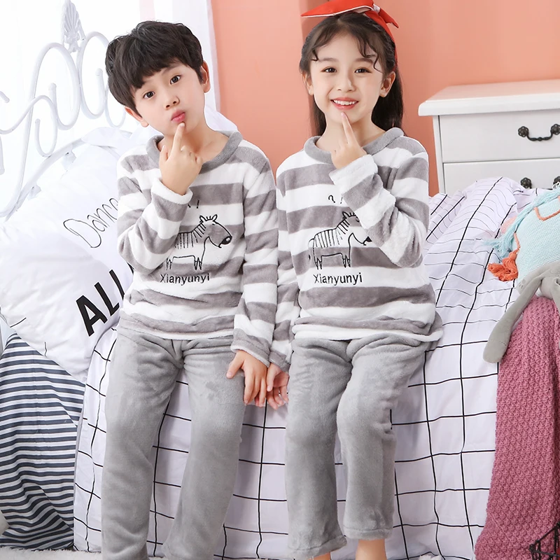 Фото Пижамы Зимние Детские с длинными рукавами теплый толстый комплект одежды для сна