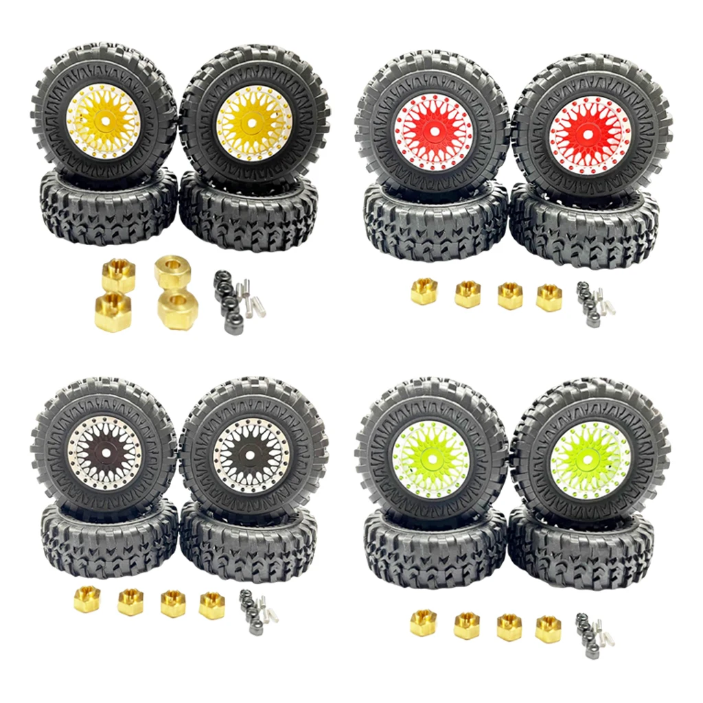 

4Pieces Rubber Beadlock Wheel Hub Rim Upgrade Accessories for Axial SCX24 90081 C10 RC 1/24 1/18 RC Car Modified Accessory Part