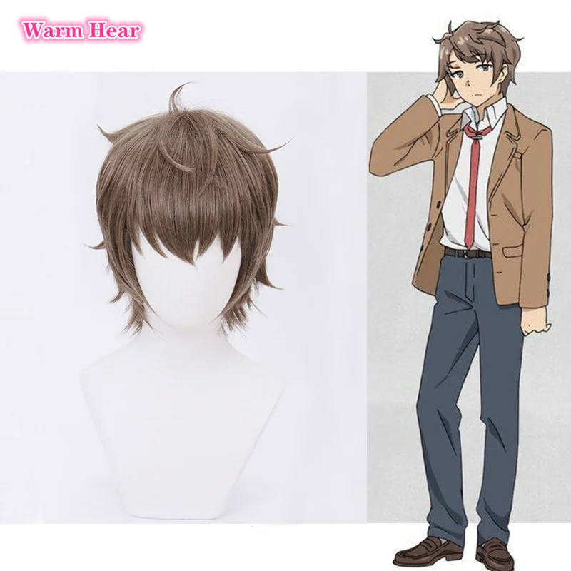 

Парик азусагава сакута Косплей Костюм мошенник не мечтает о кролике девушка Senpai мужские короткие термостойкие волосы парики + парик Кепка