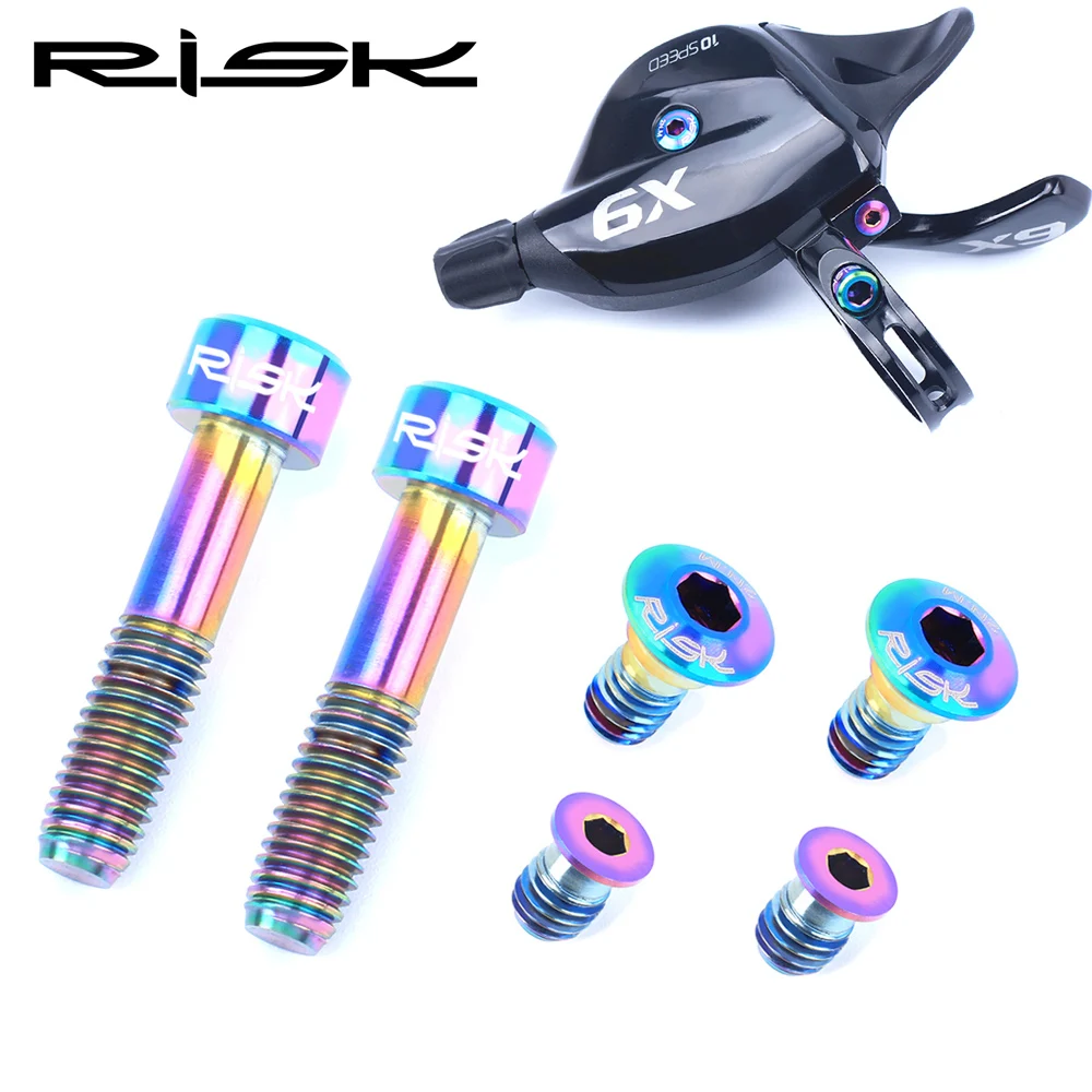 

RISK Bicycle Shifter Bolts TC4 Titaniumsuper Light Bike Thumb Shifter Fixing Screws Ti Bolts Oil Slick for SRAM X9 X01 Eagle XX1